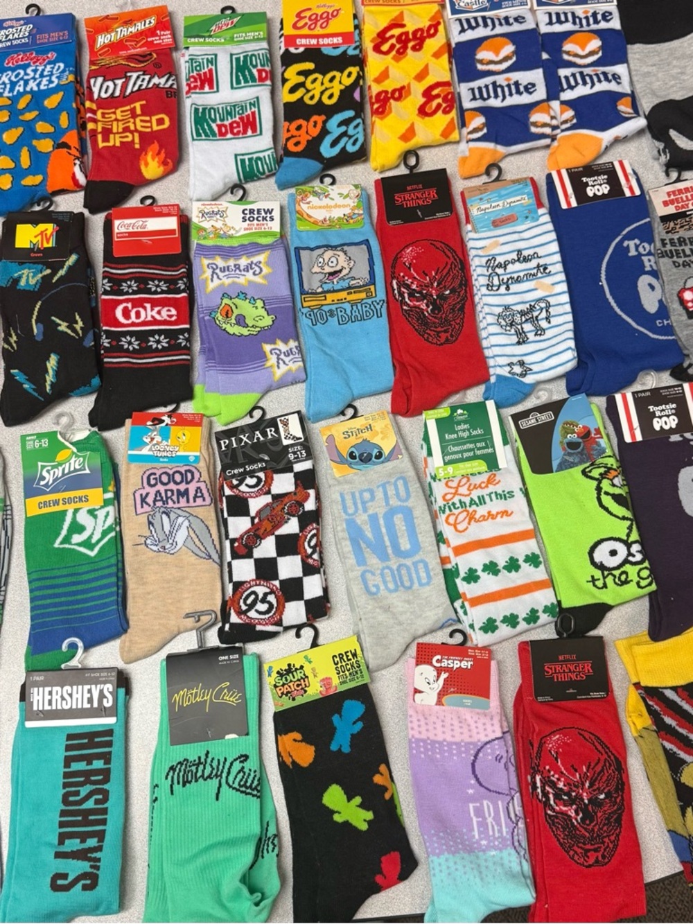 Collection of Novelty Socks Assorted Bright Multicolor Crew Socks Pack 34 Pairs
